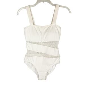 Carmen Marc Valvo Swimwear Cream Mesh Panel Stretch One Piece Swimsuit Sz 10